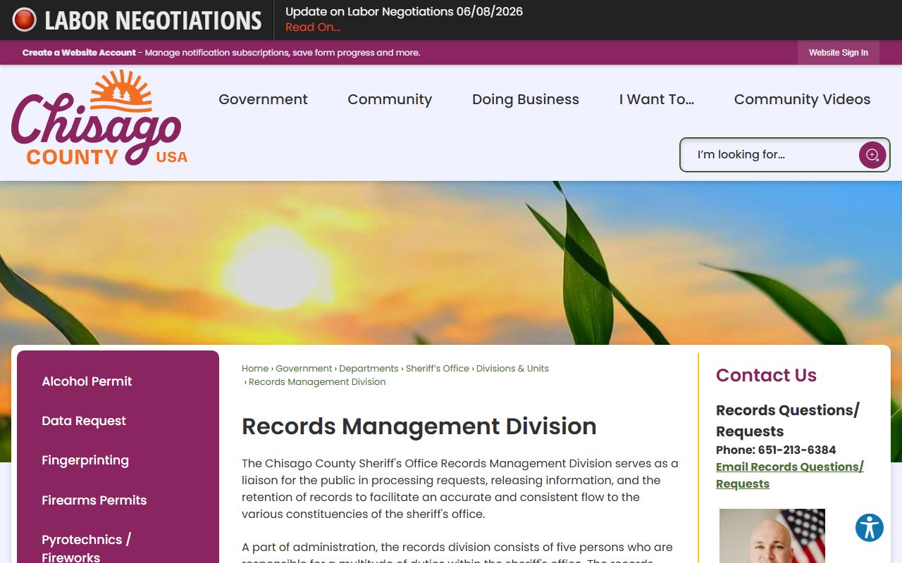 Chisago County Sheriff's Records Management Division request instructions